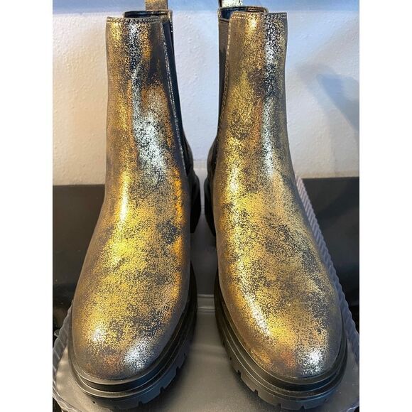 Ralph Lauren Corinne Bootie Fashion Booties Metallic Black/Gold Women SZ 8.5 NEW - Picture 1 of 11